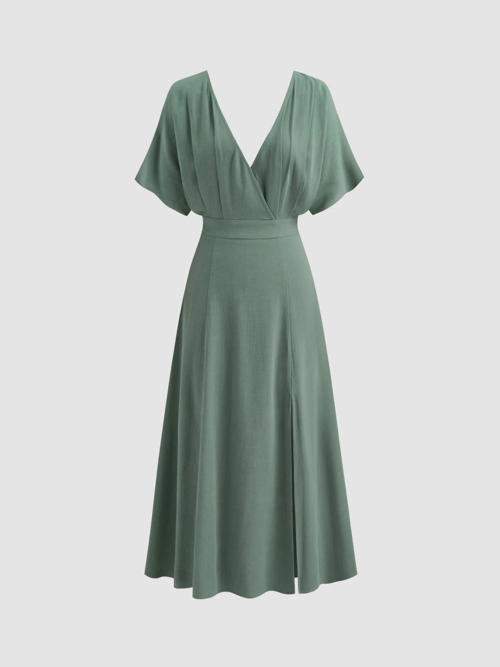 Cider Sage Green Wrap-Front Midi Dress